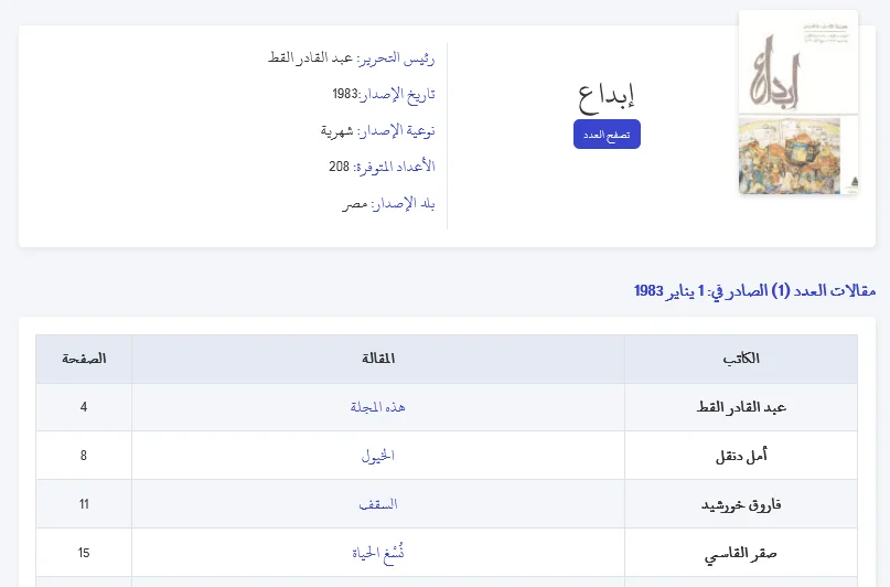 مقالات العدد 1 من مجلة إبداع